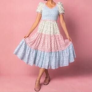 NWT Ivy City Co Emily Spring Patchwork Dress Milkmaid Cottagecore Size Medium